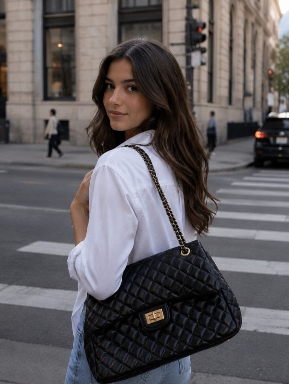 Classic Quilted Black Shoulder Bag with Chain Strap Nwt New